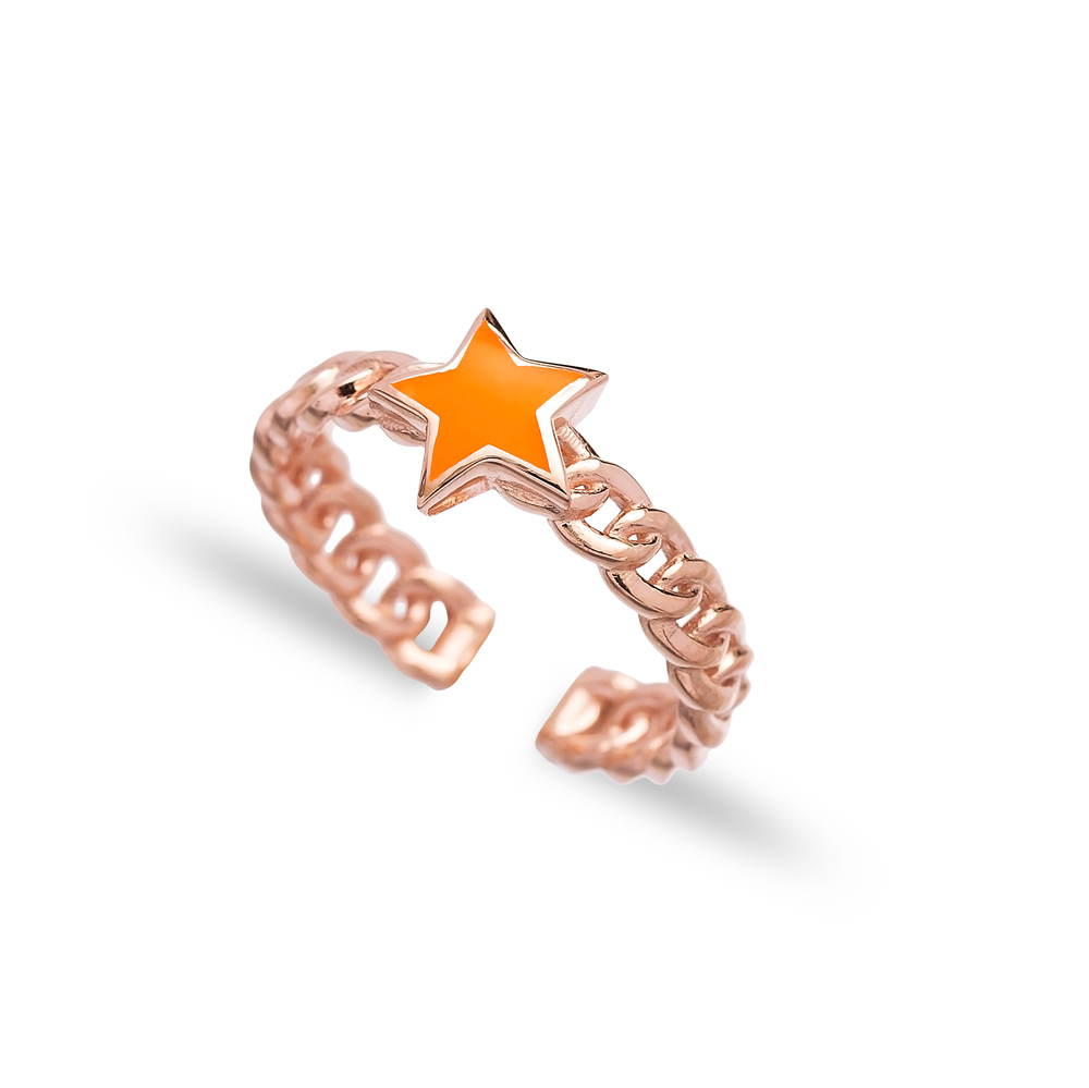 Orange Enamel Star Design Adjustable Ring Wholesale 925 Silver Sterling Jewelry