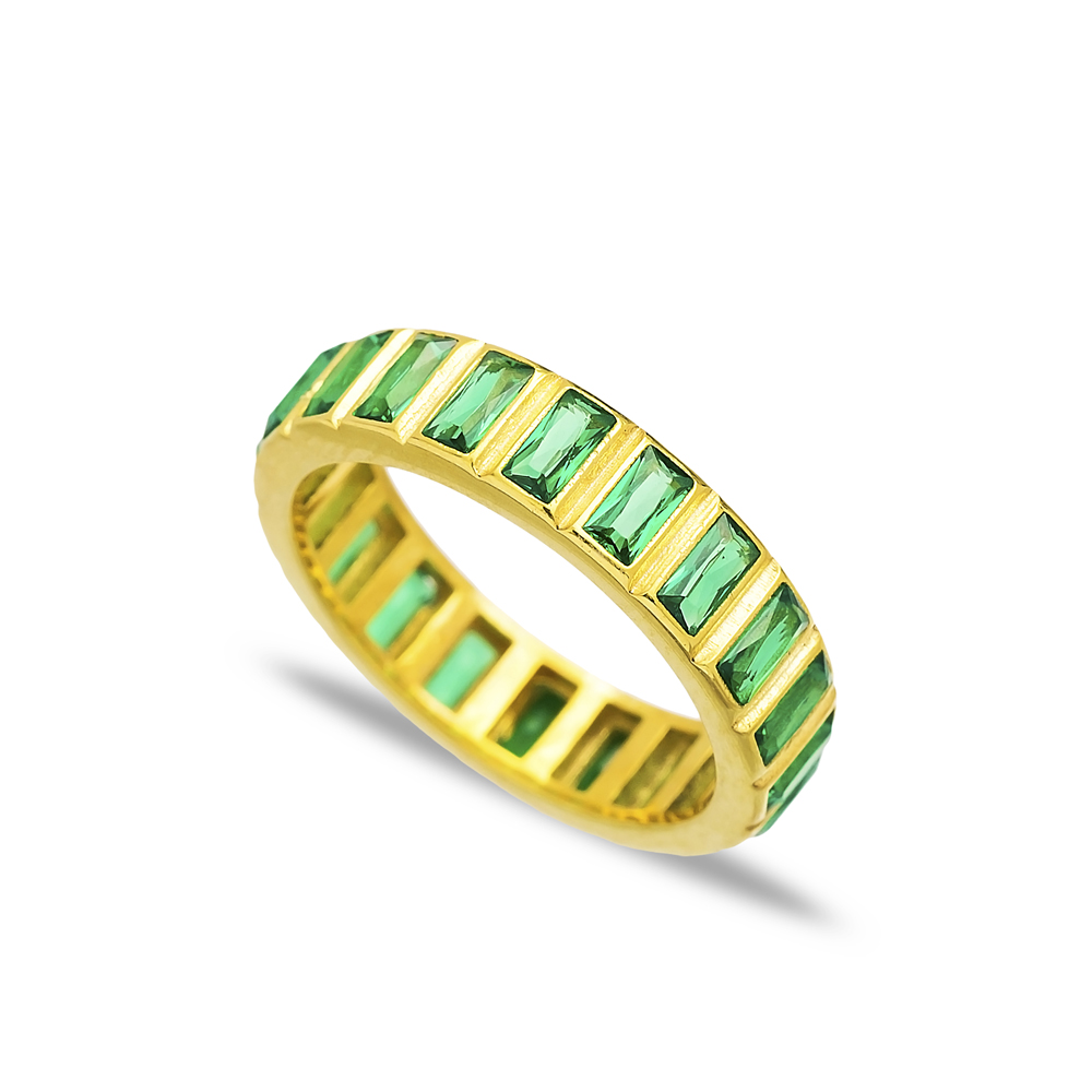 Emerald Stone Design Band Ring Turkish Wholesale Handcrafted 925 Sterling Silver Jewelry