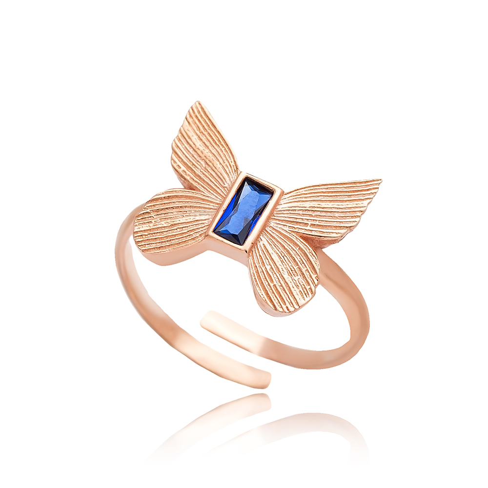 Butterfly Design Sapphire Stone Adjustable Ring Turkish Wholesale 925 Silver Sterling Jewelry