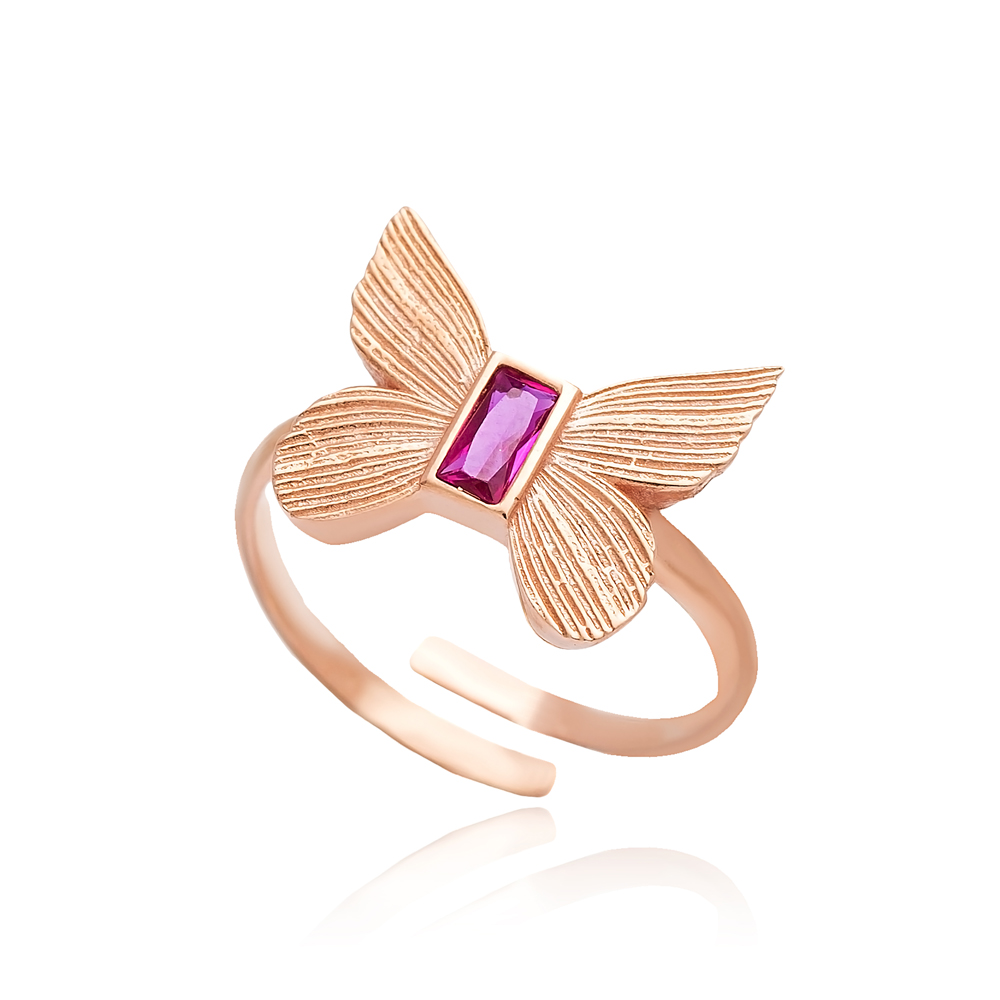 Butterfly Design Ruby Stone Adjustable Ring Turkish Wholesale 925 Silver Sterling Jewelry