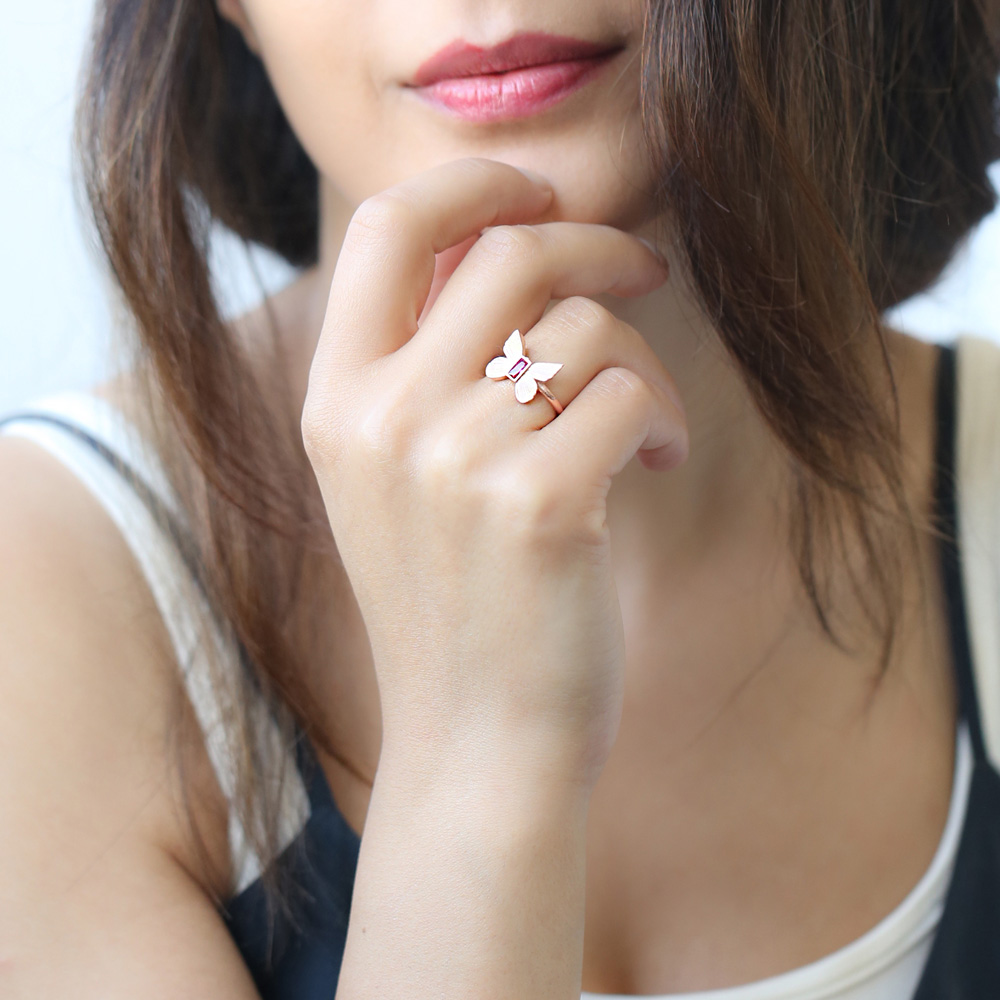 Butterfly Design Ruby Stone Adjustable Ring Turkish Wholesale 925 Silver Sterling Jewelry