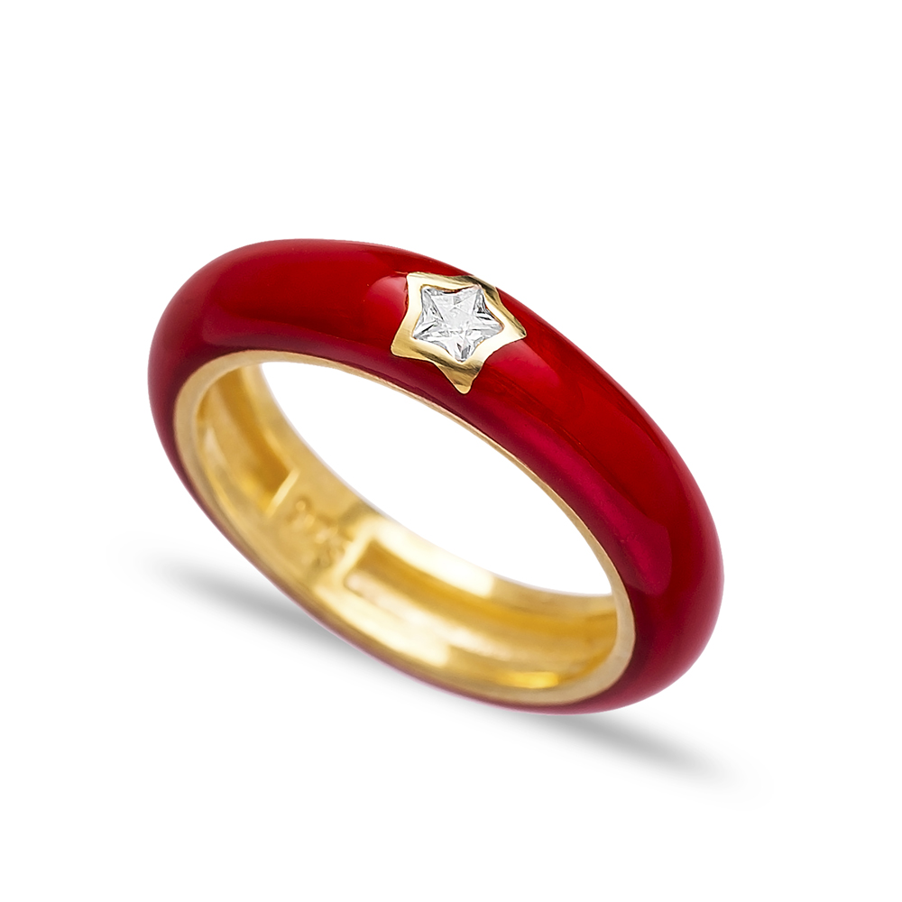 Red Enamel Minimal Star Design Wholesale 925 Sterling Silver Jewelry Turkish Ring 