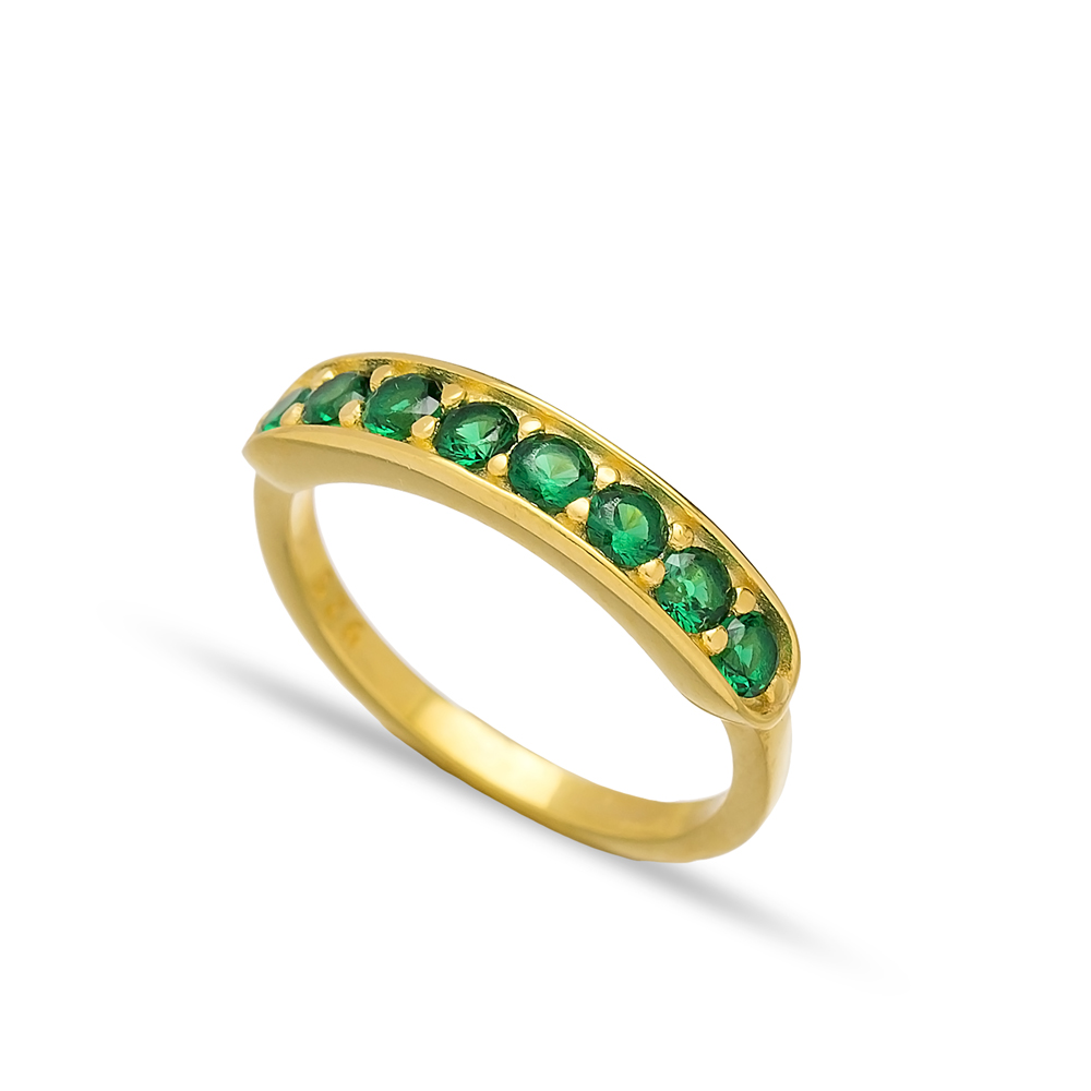 Emerald Stone Band Ring Handmade Turkish Wholesale 925 Sterling Silver Jewelry