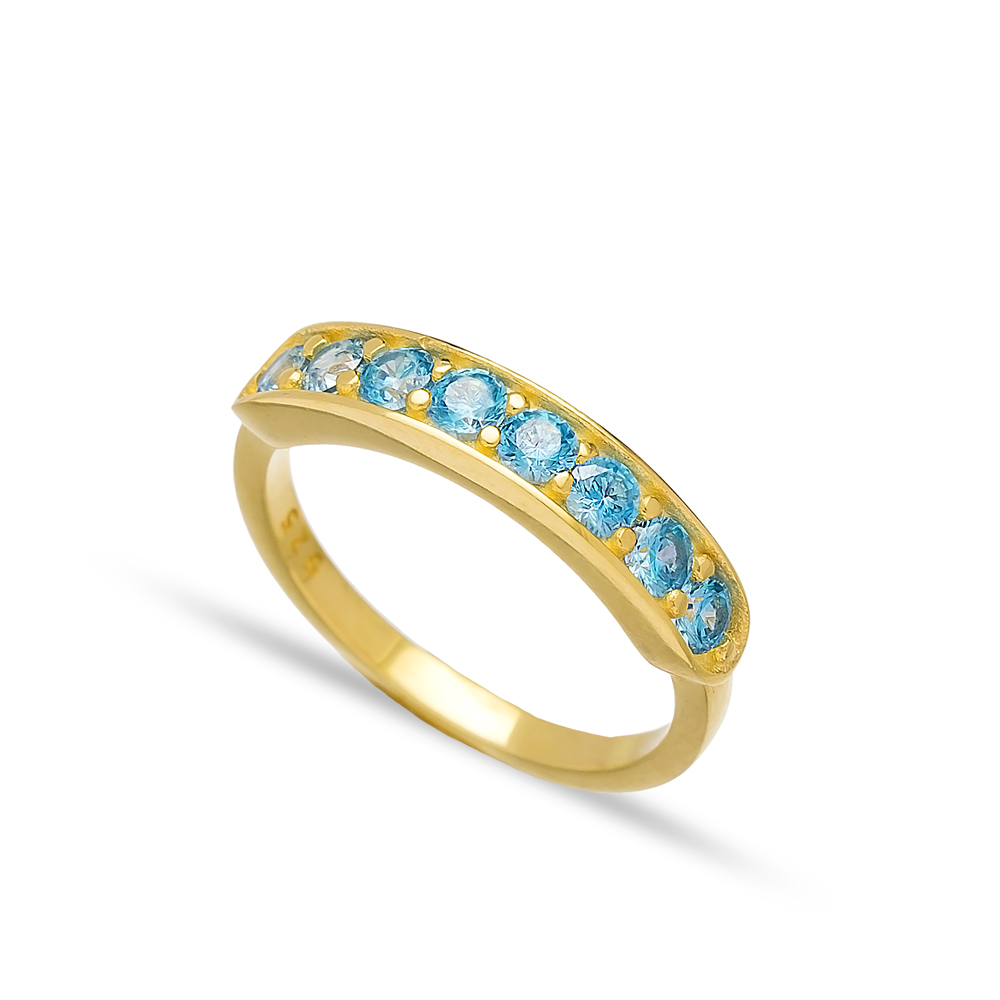 Blue Zircon Stone Band Ring Handmade Turkish Wholesale 925 Sterling Silver Jewelry