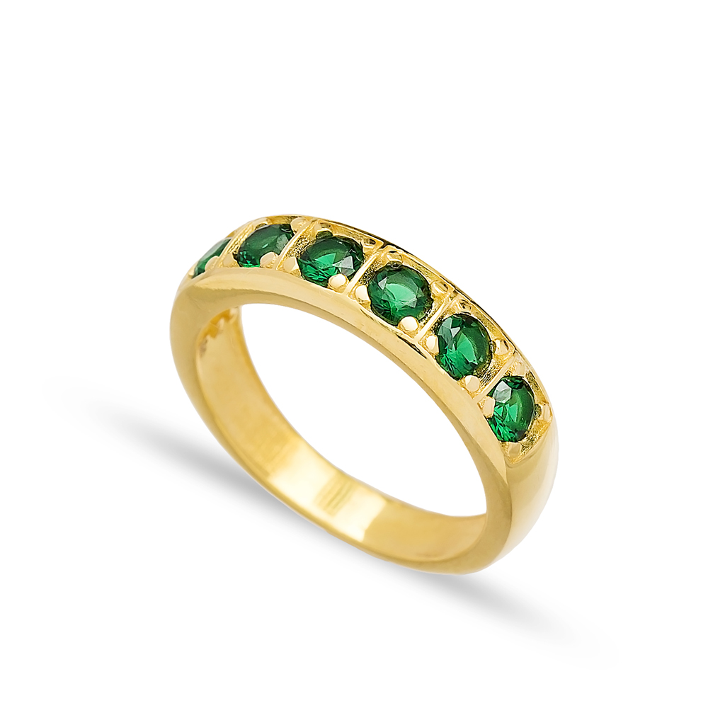 Emerald Stone Band Ring Wholesale Handcrafted Turkish 925 Sterling Silver Jewelry
