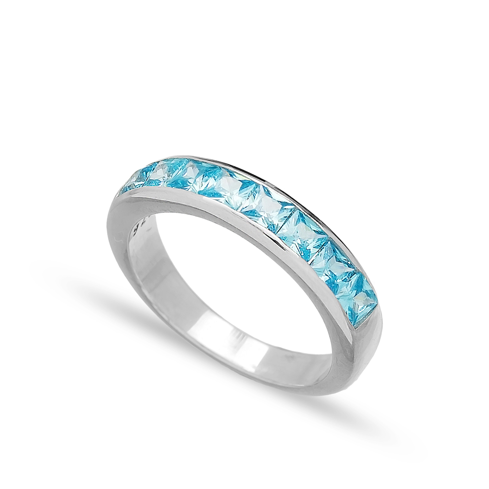 Silver Band Rings Aquamarine Zircon Handmade Wholesale Turkish 925 Sterling Silver Jewelry