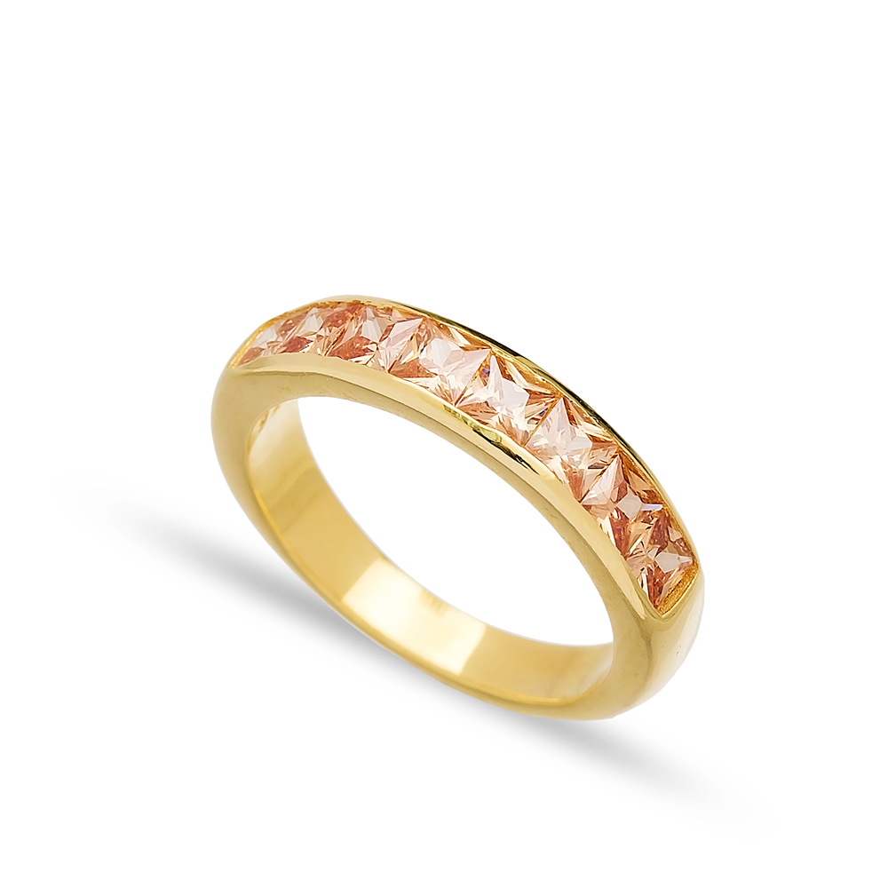 Citrine Silver Baguette Band Rings Handmade Wholesale Turkish 925 Sterling Silver Jewelry