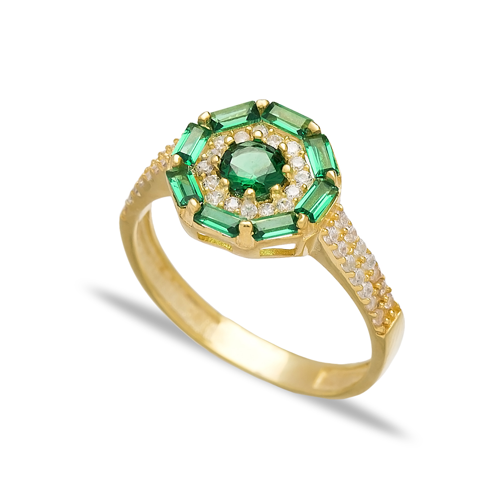 Emerald Stone Baguette Handmade Rings Wholesale Turkish 925 Sterling Silver Jewelry