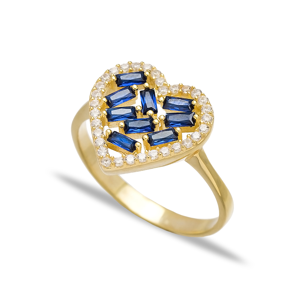 Heart Design Sapphire Baguette Turkish Rings Wholesale Handmade 925 Sterling Silver Jewelry