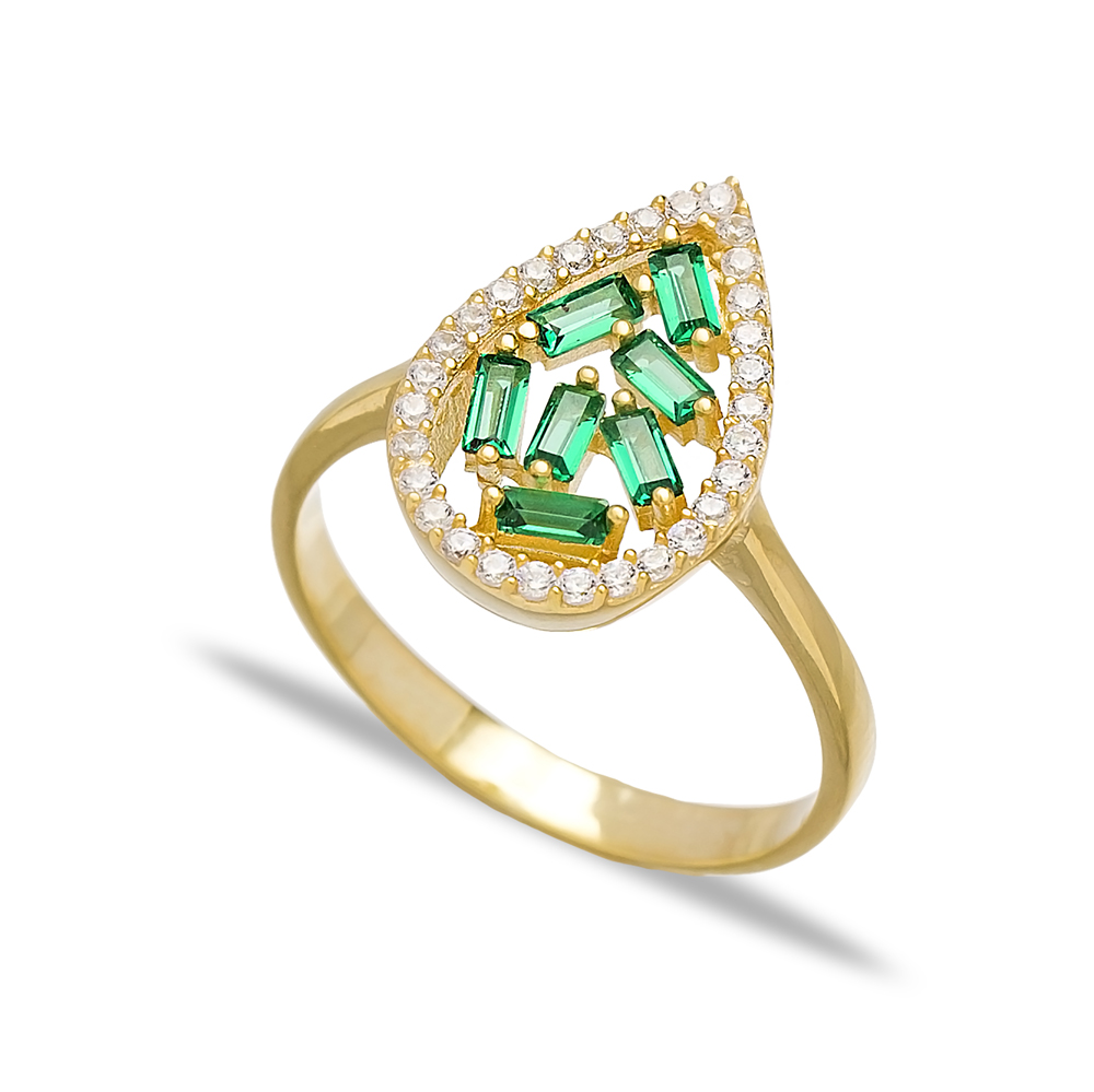 Emerald Drop Design Baguette Turkish Rings Wholesale Handmade 925 Sterling Silver Jewelry