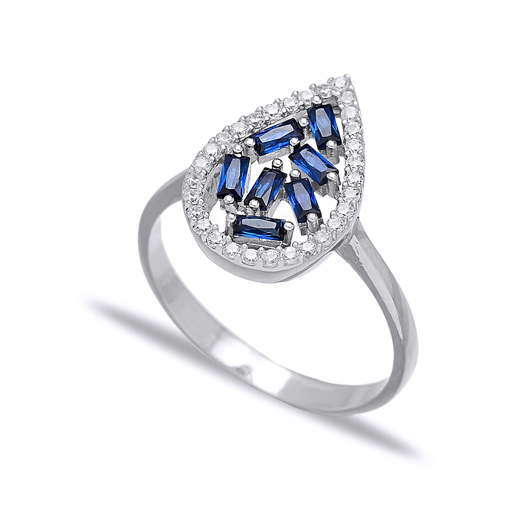 Drop Design Sapphire Baguette Turkish Rings Wholesale Handmade 925 Sterling Silver Jewelry