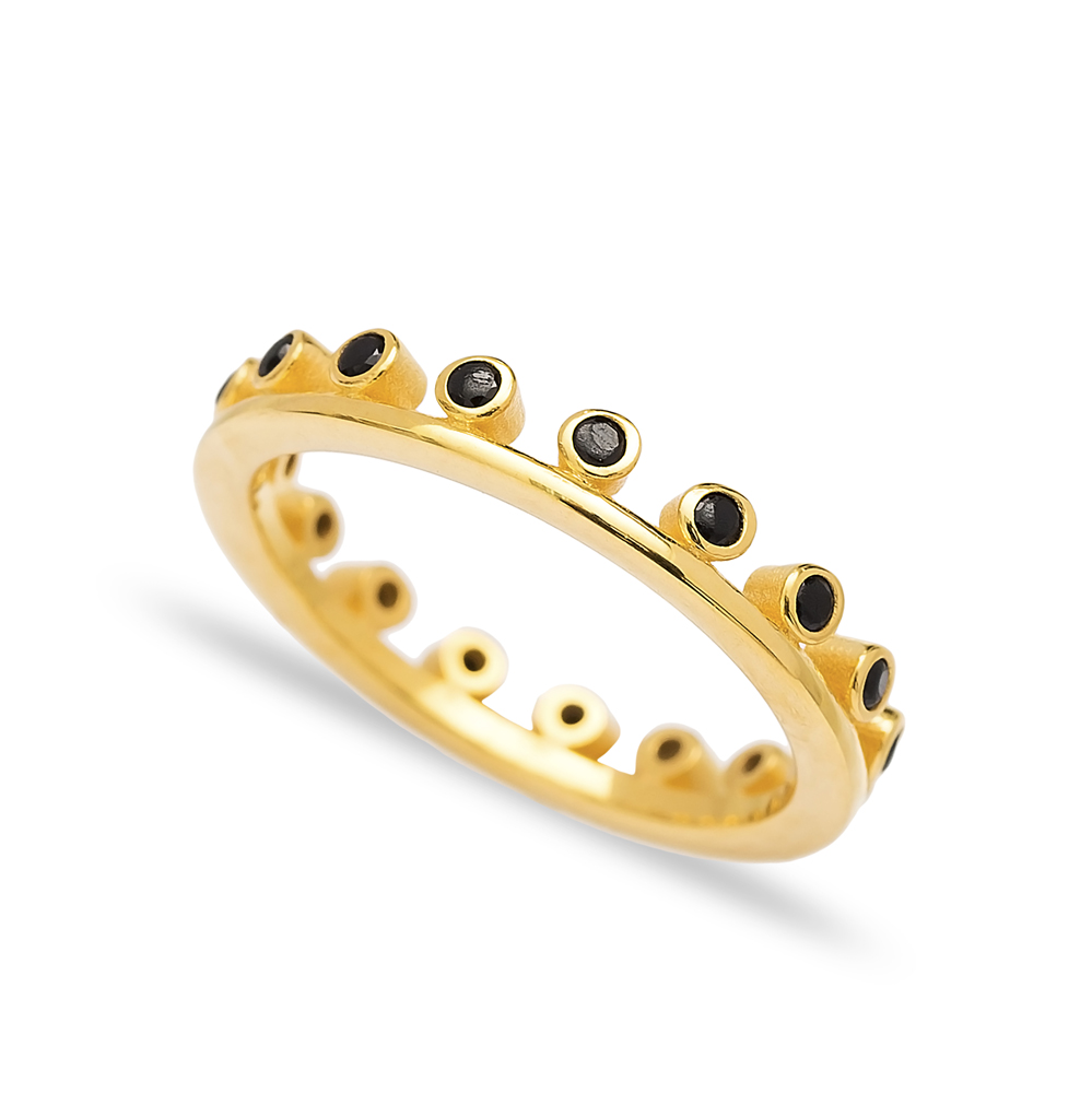 Black Stone Thin Band Ring Wholesale Turkish 925 Sterling Silver Jewelry