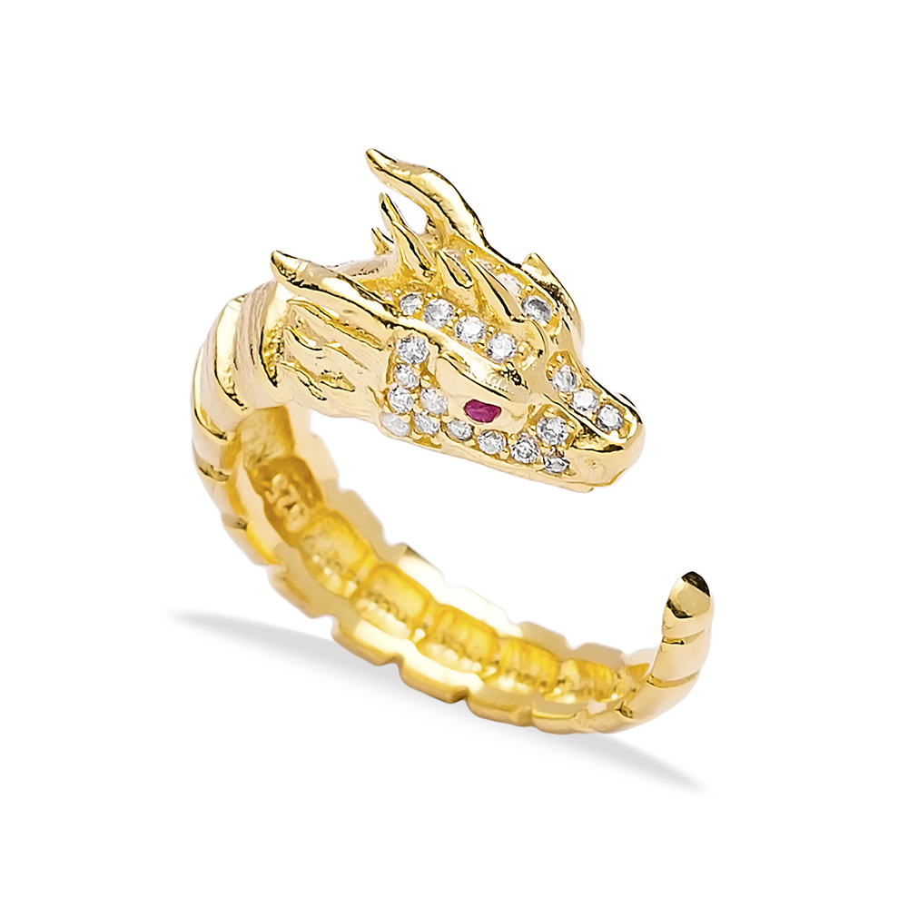 Fashionable Dragon Design Adjustable Ring Turkish Handmade Wholesale 925 Sterling Silver Jewelry