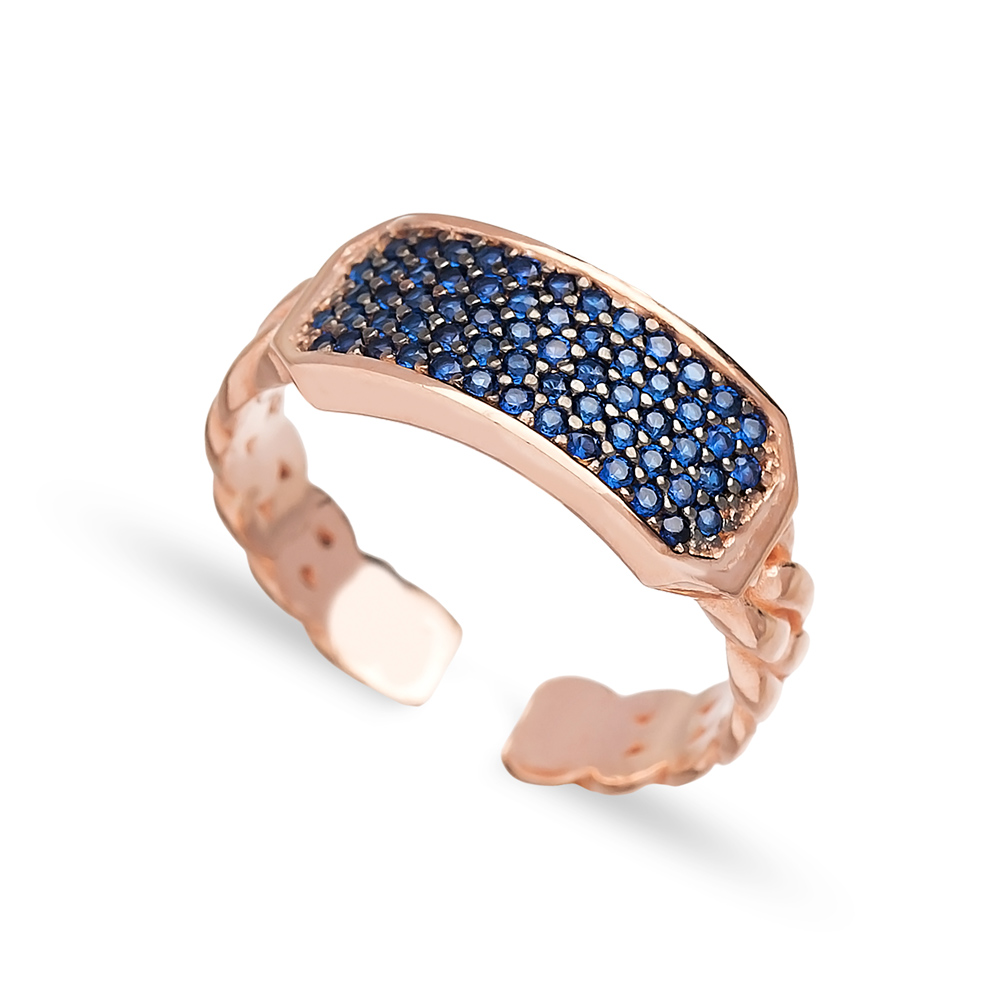 Sapphire Stone Dainty Design Adjustable Ring Turkish Wholesale Handcrafted 925 Silver Jewelry