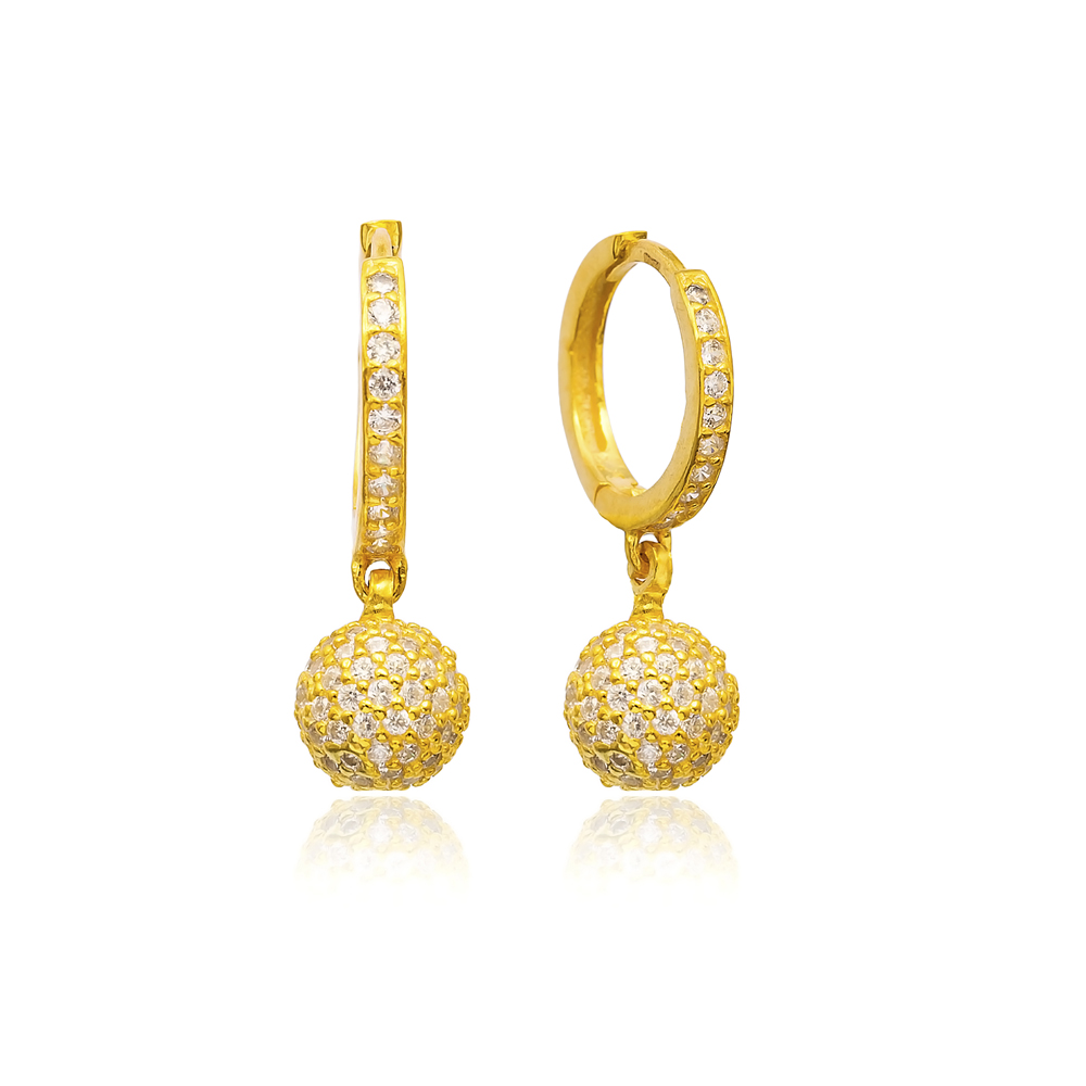 Gold Plated Delicate Round Earrings Turkish Wholesale 925 Sterling Silver Jewelry