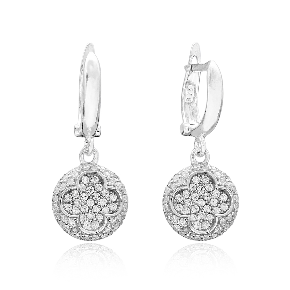 Clover Round Dangle Design Turkish Wholesale 925 Sterling Silver Jewelry Earring