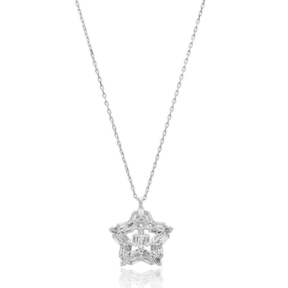 Star Design Baguette Shape Stone Silver Pendant Wholesale Sterling Silver Jewelry