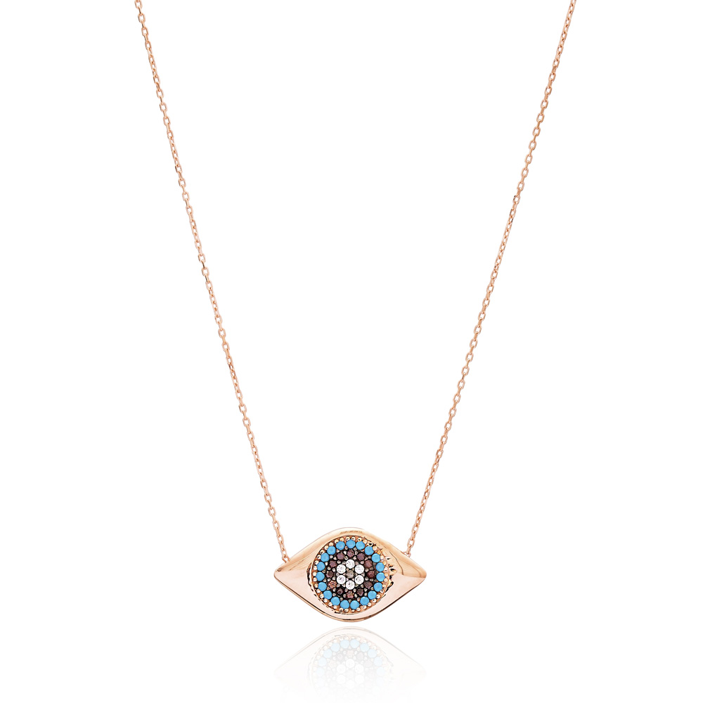 Silver Long Chain Evil Eye Design Pendant Wholesale 925 Sterling Silver Jewelry