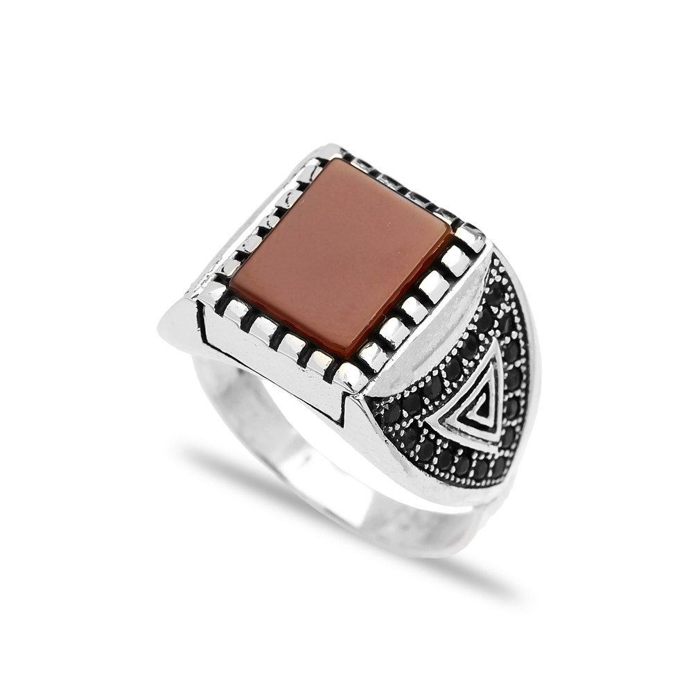 Agate Authentic Men Ring Wholesale Handmade 925 Sterling Silver