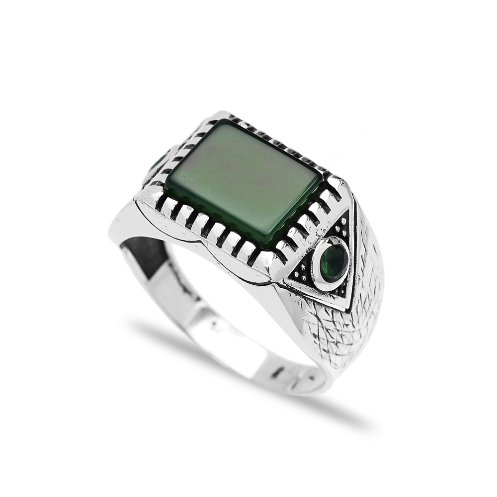 Green Agate Authentic Men Ring Wholesale Handmade 925 Sterling Silver