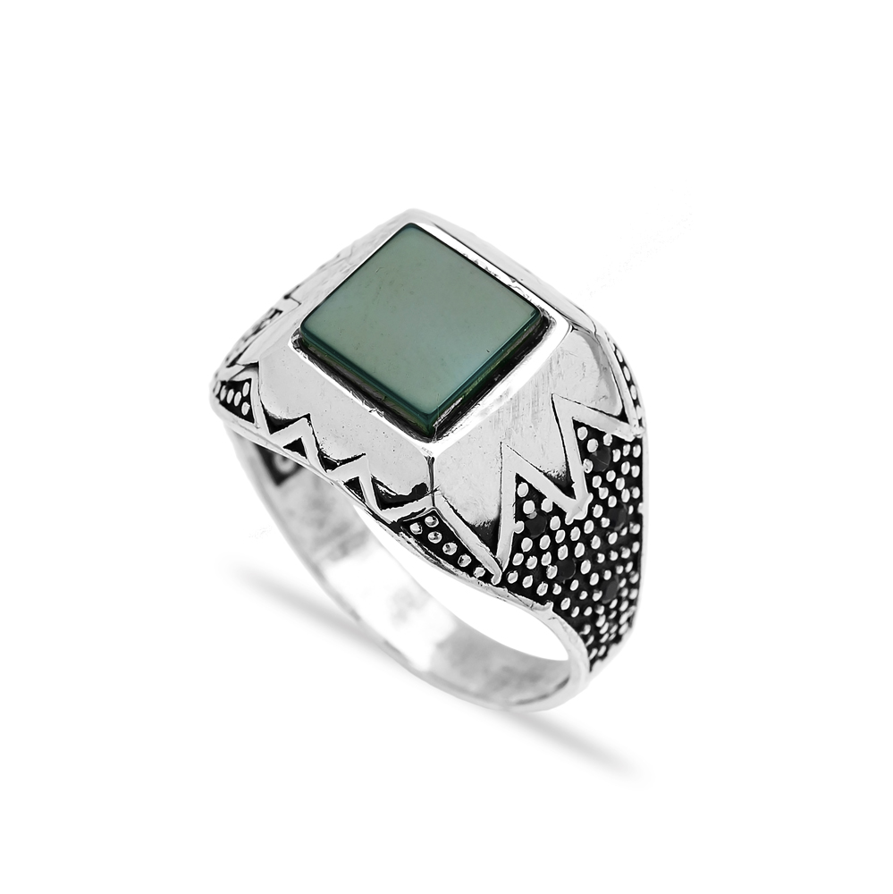 Green Agate Authentic Men Ring Wholesale Handmade 925 Sterling Silver