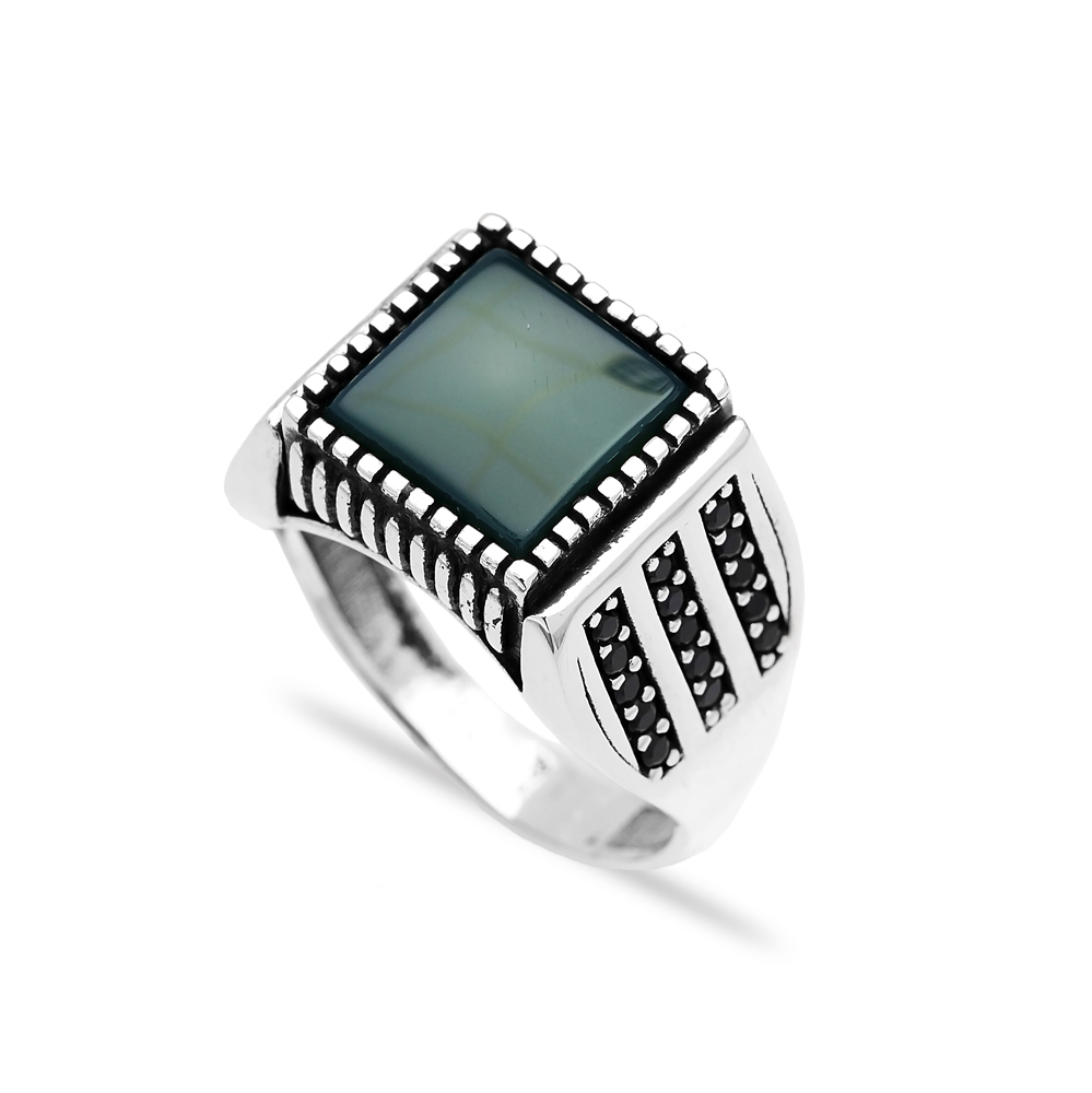 Green Agate Authentic Men Ring Wholesale Handmade 925 Sterling Silver