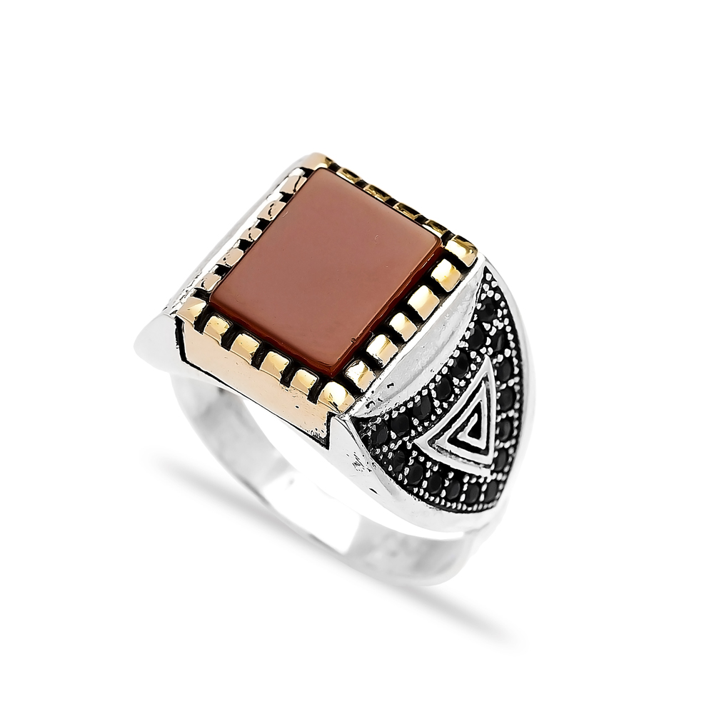 Agate Authentic Men Ring Wholesale Handmade 925 Sterling Silver