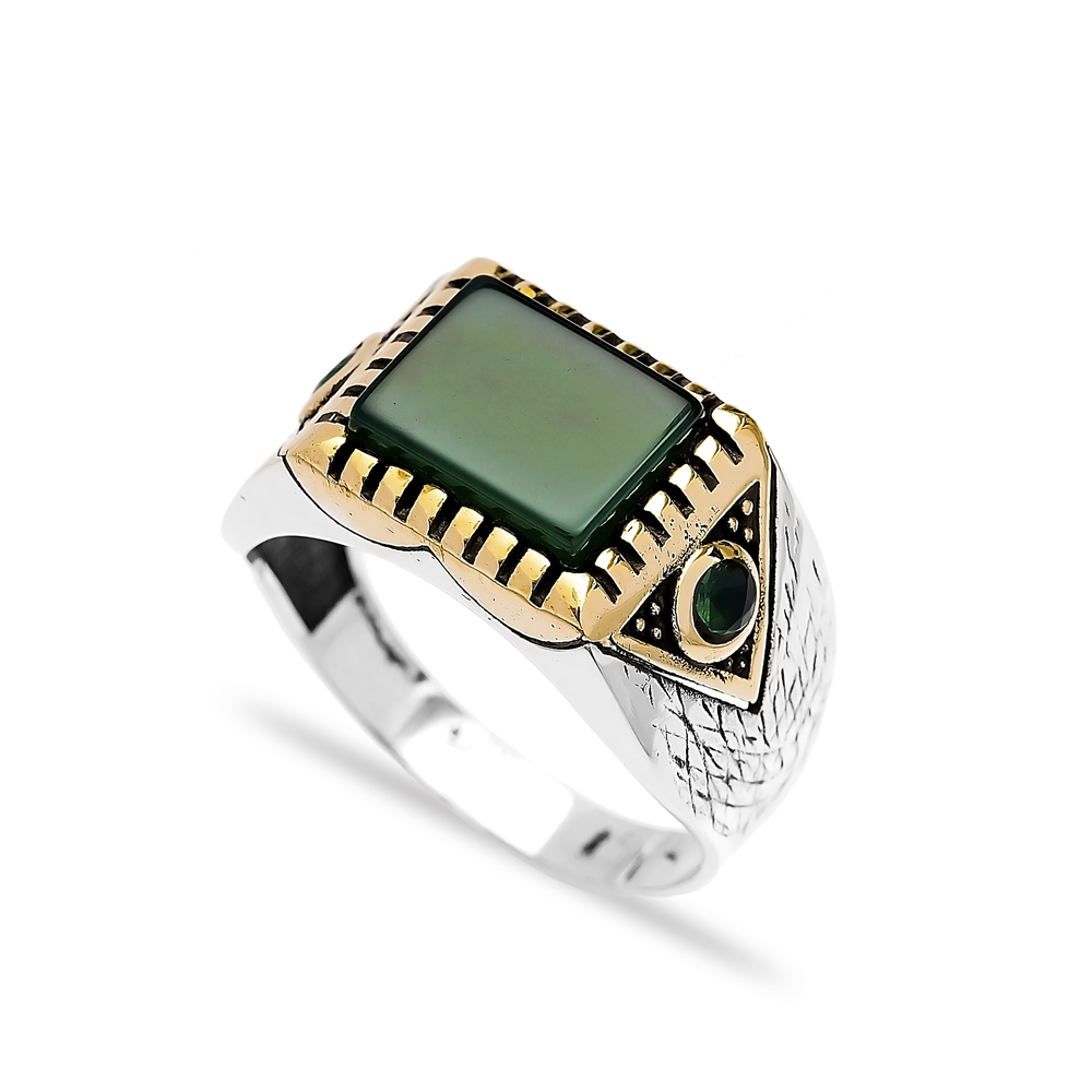 Green Agate Authentic Men Ring Wholesale Handmade 925 Sterling Silver