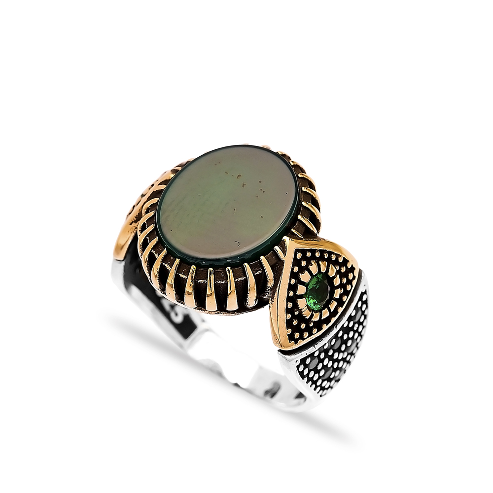 Green Agate Authentic Men Ring Wholesale Handmade 925 Sterling Silver