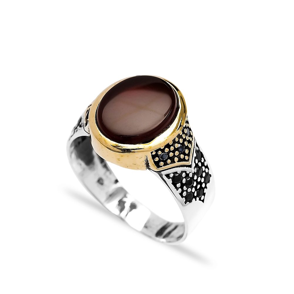 Agate Authentic Men Ring Wholesale Handmade 925 Sterling Silver