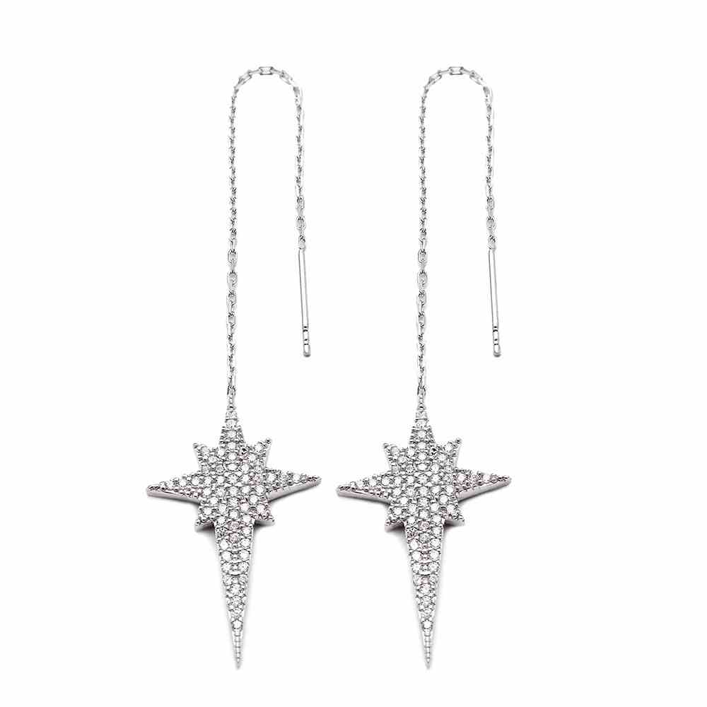 Sterling Silver Ear Thread North Star Earrings Turkish Wholesale Sterling Silver Chain Earring