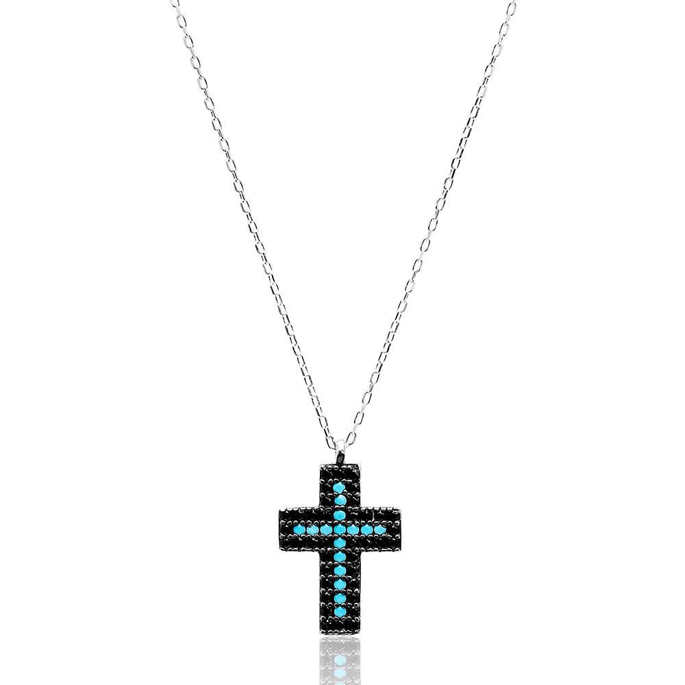 Turkish Wholesale 925 Silver Sterling Nano Tuqruoise Cross Pendant