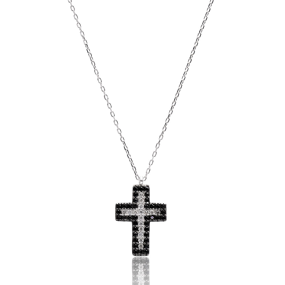Turkish Wholesale 925 Silver Sterling Black Zircon Cross Pendant