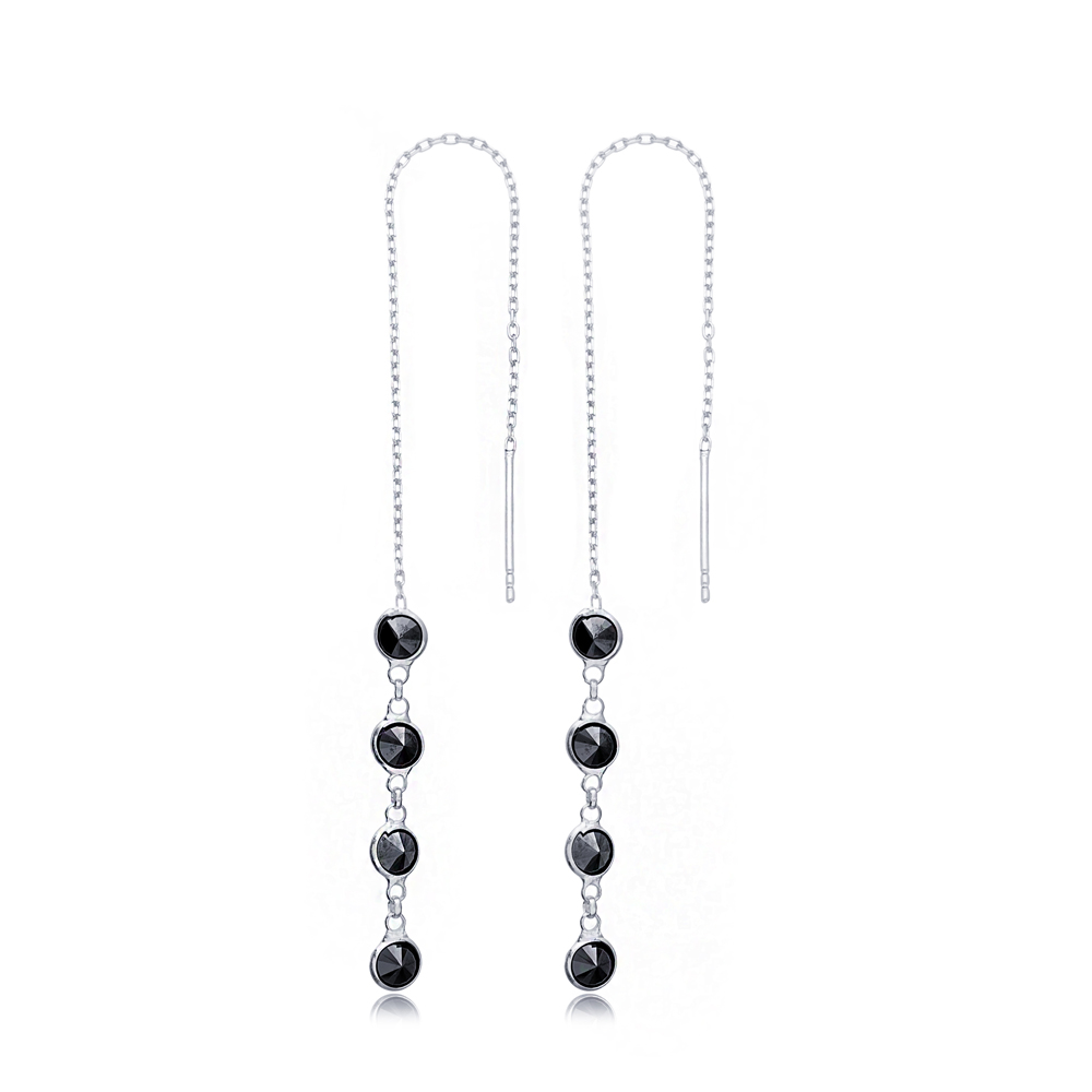 Black Zircon Elegant Threader Earrings Wholesale 925 Sterling Silver ...