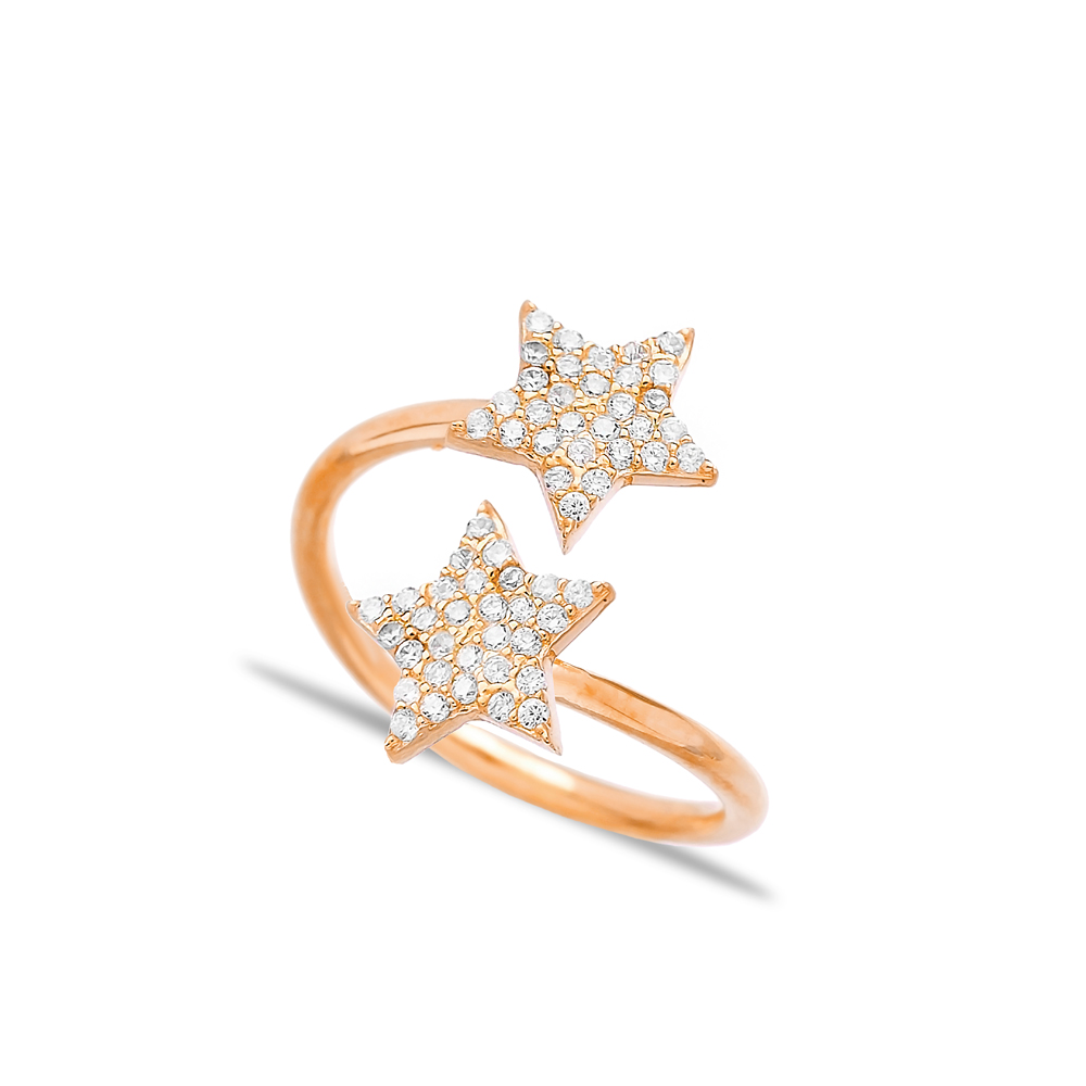Double Side CZ Stone Star Wrap Ring Turkish Silver Jewelry